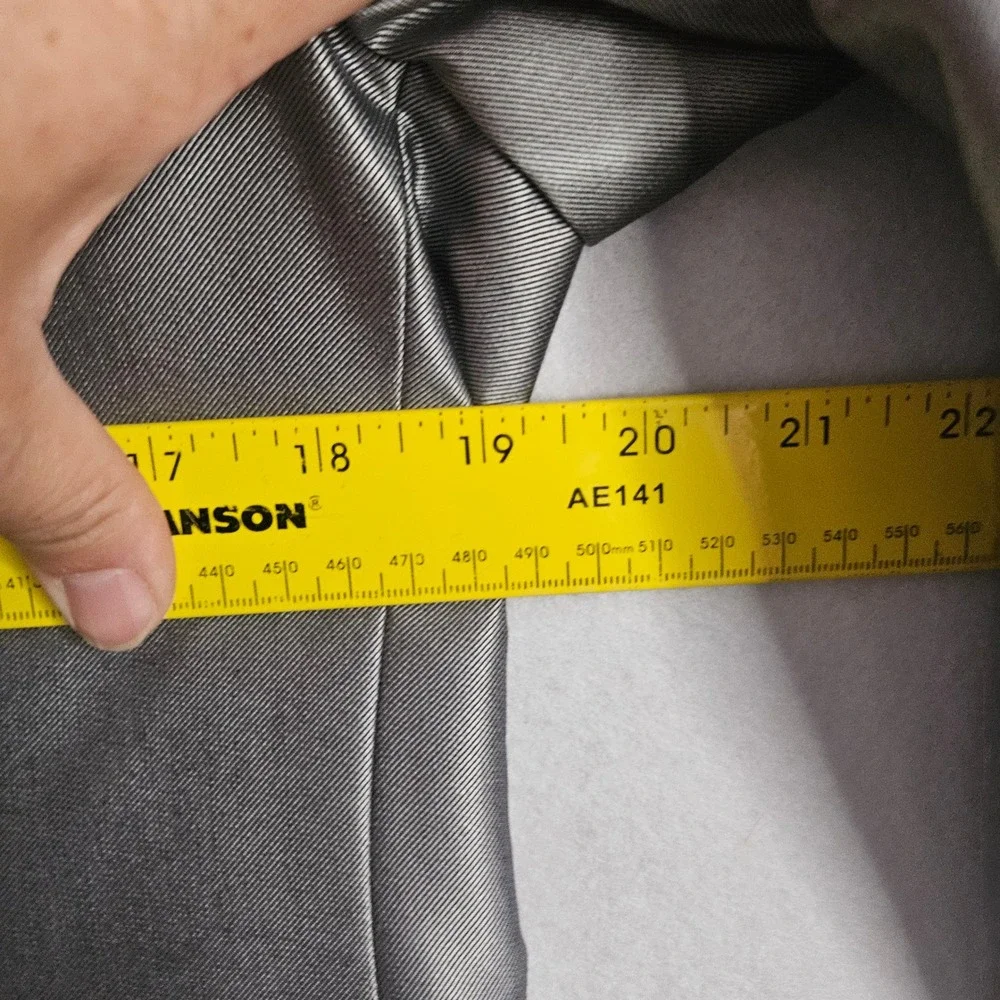 Fouger USA Metallic Silver Blazer Black Trim Tuxedo Jacket 38R Size 18 Wedding
